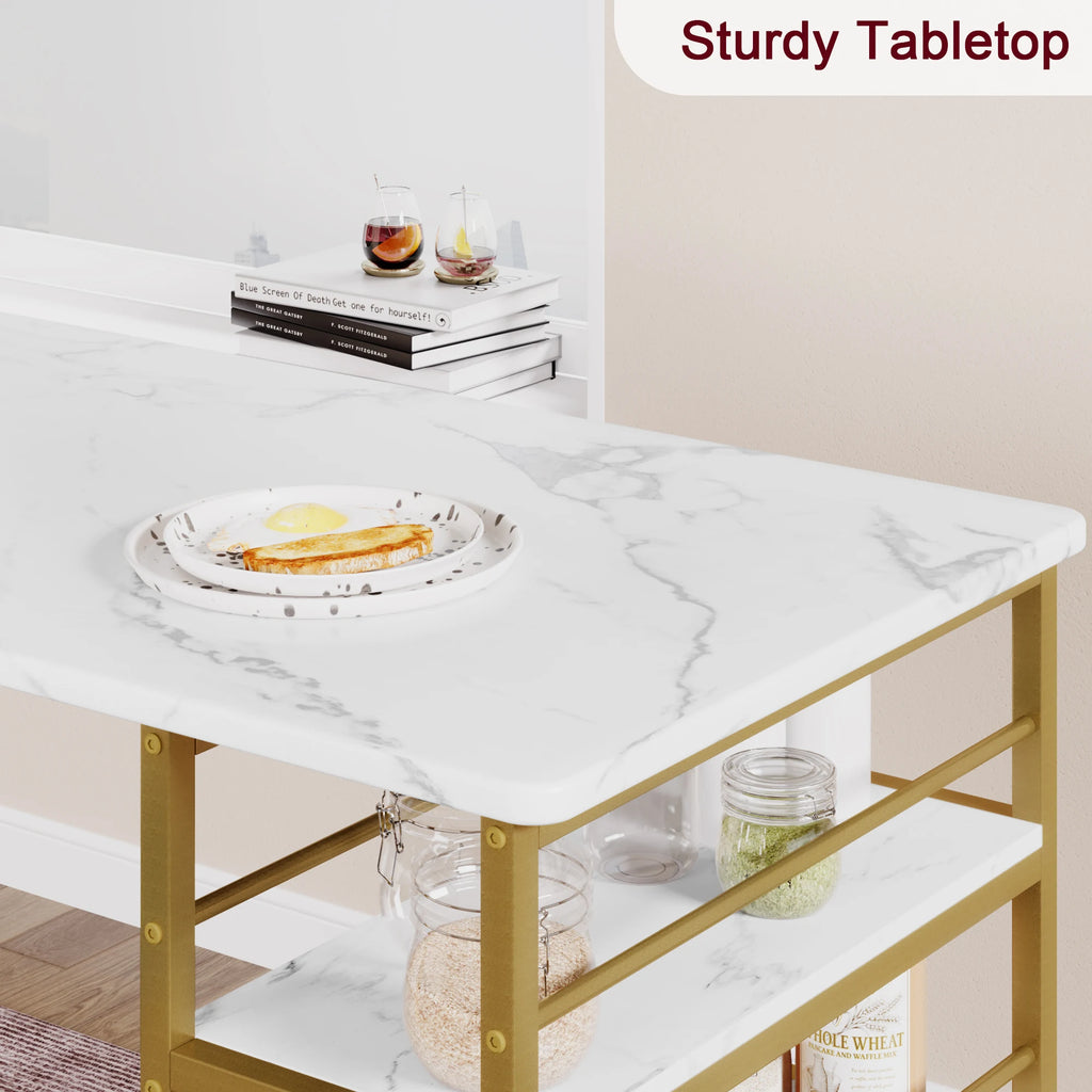 3 Pieces Dining Room Table Set for Small Space Apartment Counter Height Kitchen Table and Chairs Bar Stools Gold