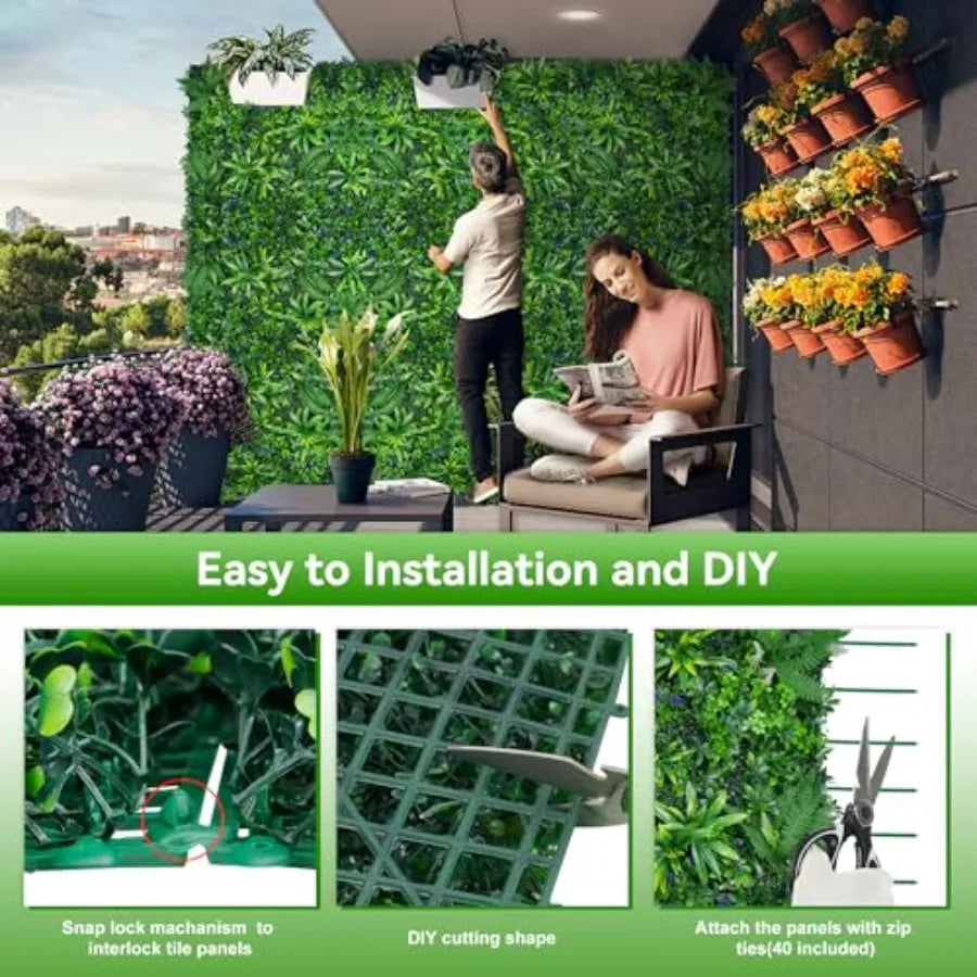 Artificial Grass Wall Panels 20x20 12pcs Hedge Grass Backdrop UV-Anti Fake Greenery Plant Boxwood Panels Green Wall Decor for O
