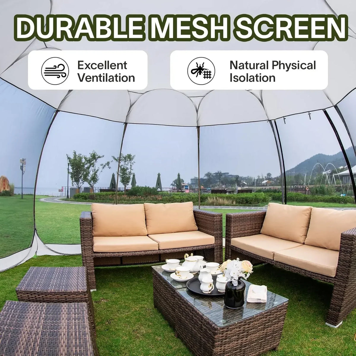 Screen House Gazebo, 6-10-15 Person Pop Up Igloo Screened Canopy Tent with Mosquito Netting Sides, Instant UV Resistant Sun