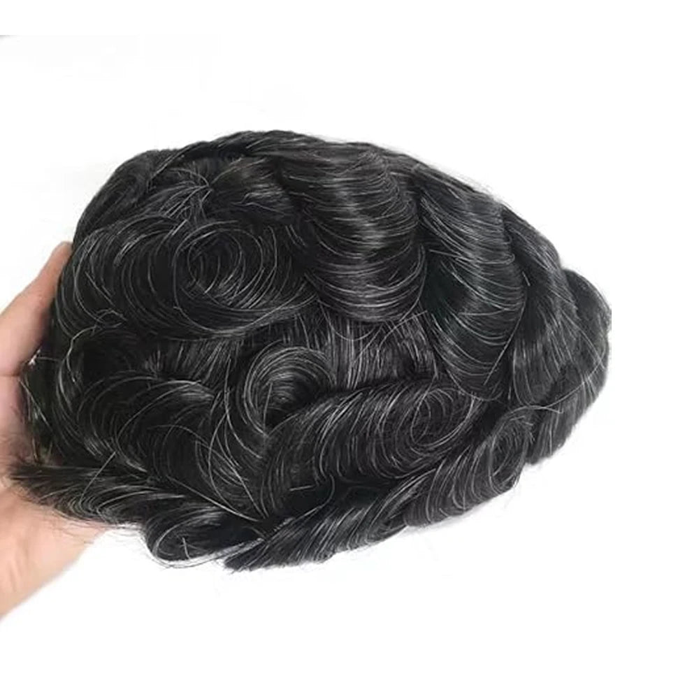 【TIMIA】Men's wig 8"x10" Full-PU #1B20 0.1 Toupee Straight Wave Human Hair Replacement Toupee 130% Density Durable Skin Male Hair