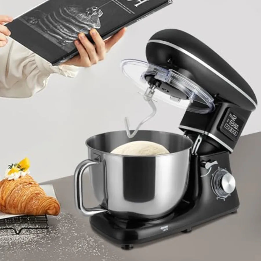 1350W Kitchen Electric Mixer with LCD Display,6.5Qt Dough Machine,6+1 Speeds Food Mixer,Pulse Function,Overheating Protection,Wh