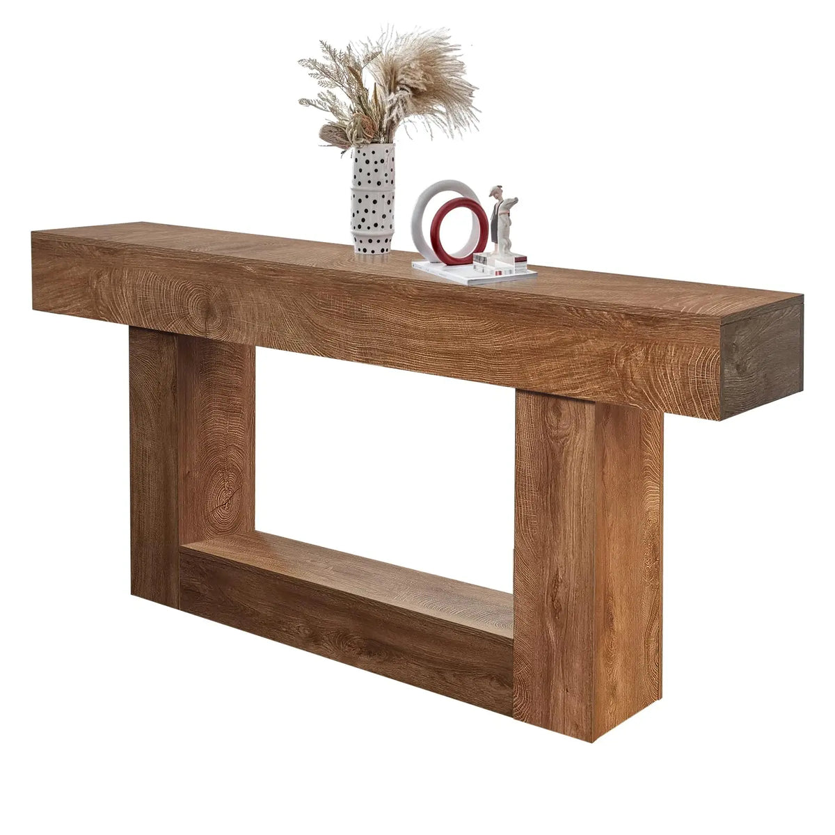 63-Inch Long Farmhouse Style Console Sofa Table, Rustic Wood Entryway Table Behind Couch For Hallway, Living Room & Foyer