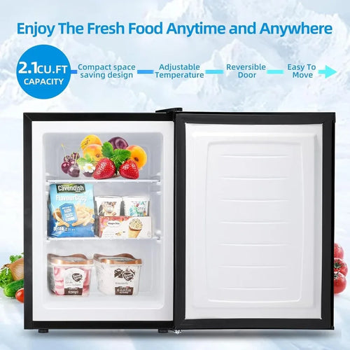 2.1 Cu.Ft Small Upright Freezer Compact Mini Freezer with Removable Shelves Adjustable Thermostat Reversible Door Hinge Quiet O