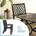 XMSJ*XMSJ.Patio Dining Set 6 Piece with 4 Metal Outdoor Stackable Chairs, 1 Square Metal Table and 10ft 3 Tier Umbrella(Navy Blu