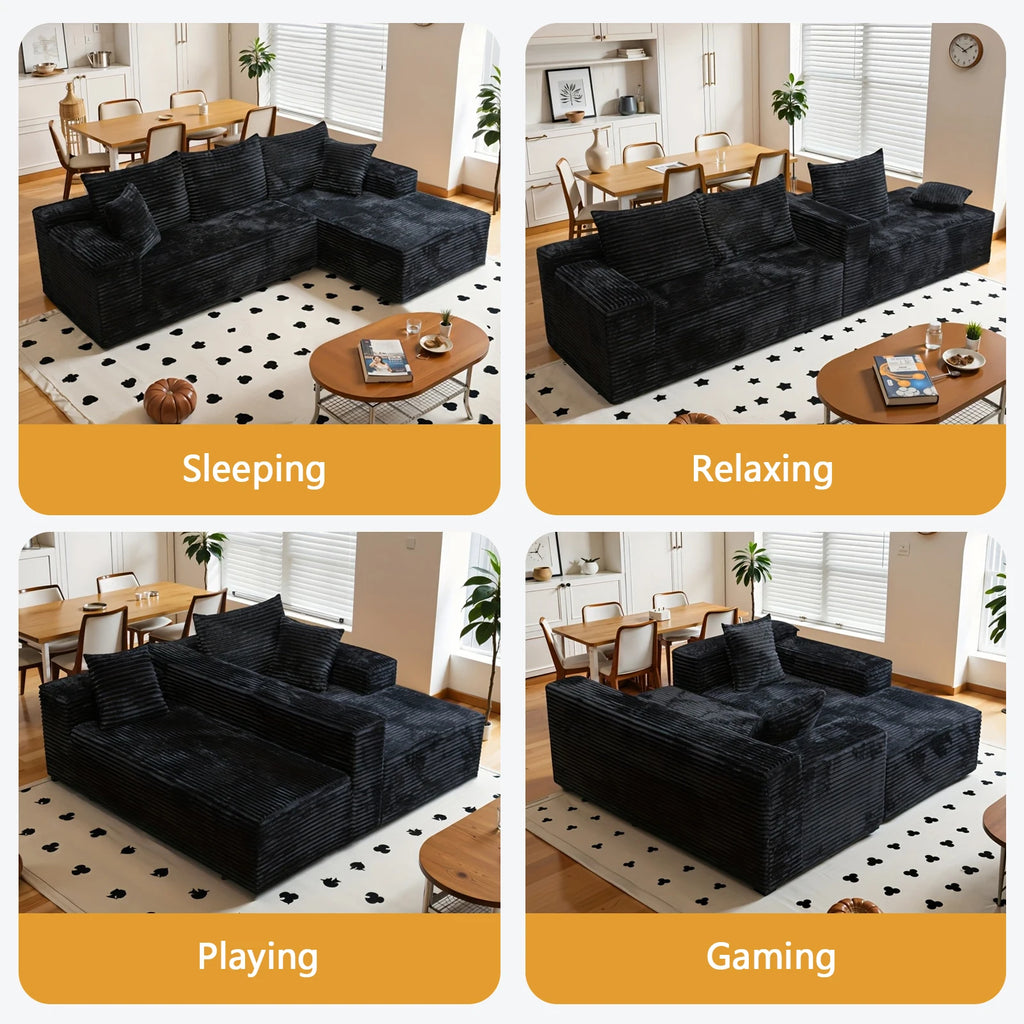 Oversized L Shaped Couch With Chaise, Minimalist Compressed Boneless Couch No Assembly Required, Modular Cloud Sectional Sofa Fo