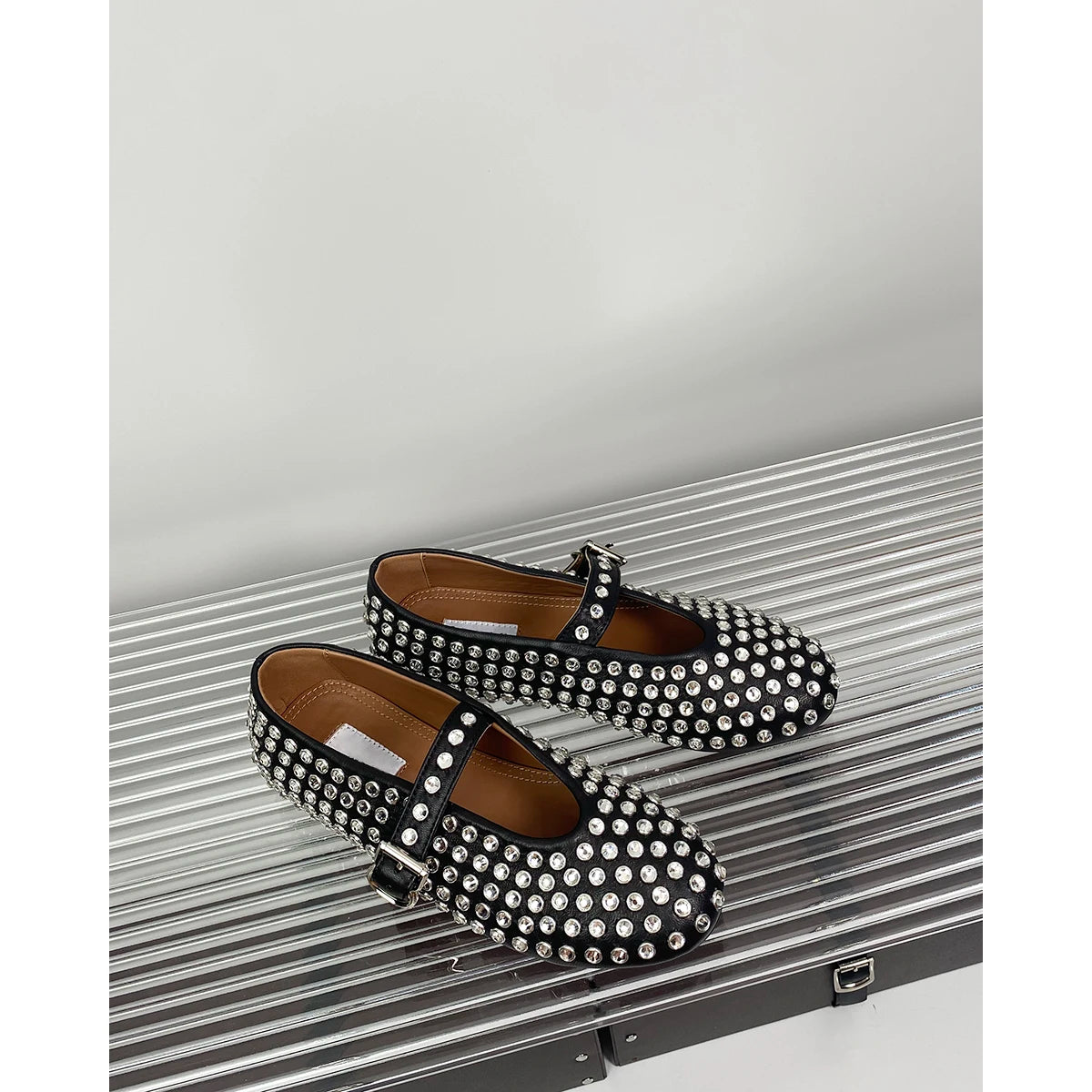 Women Flats Fashion Brand Real Leather Outdoor Flats Comfort Ladies Shoes Rubber Sole Rhinestones crystals design shoes