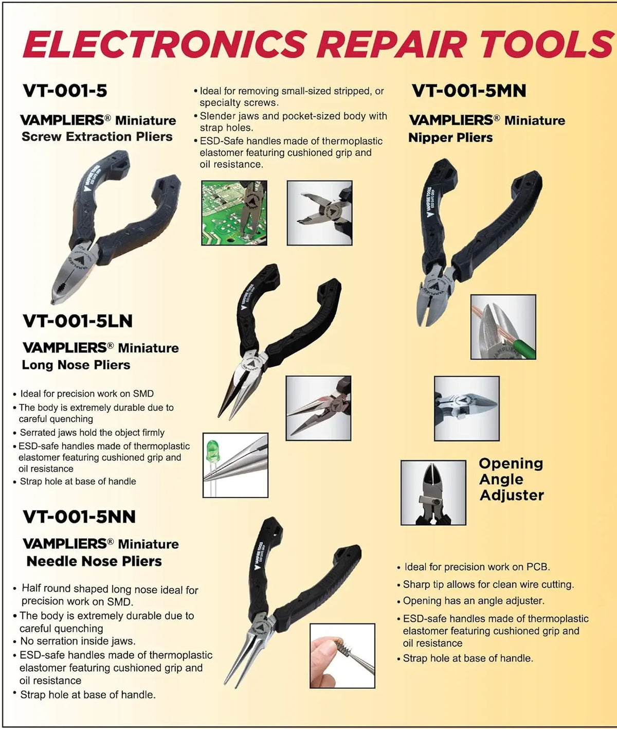 5" Precision Mini Pliers Set: ESD Safe Grip, Made in Japan. For Electronics, Jewelry & DIY Repairs.