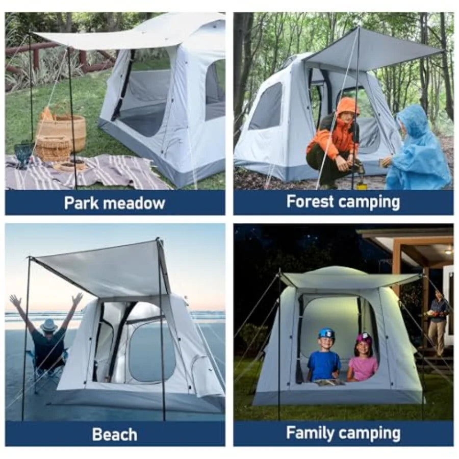 3-4 Person Automatic Inflatable Camping Tent Glamping Outdoor 4 Season Air Blow Up Tent with Rainfly Windproof Quick Setup Dura