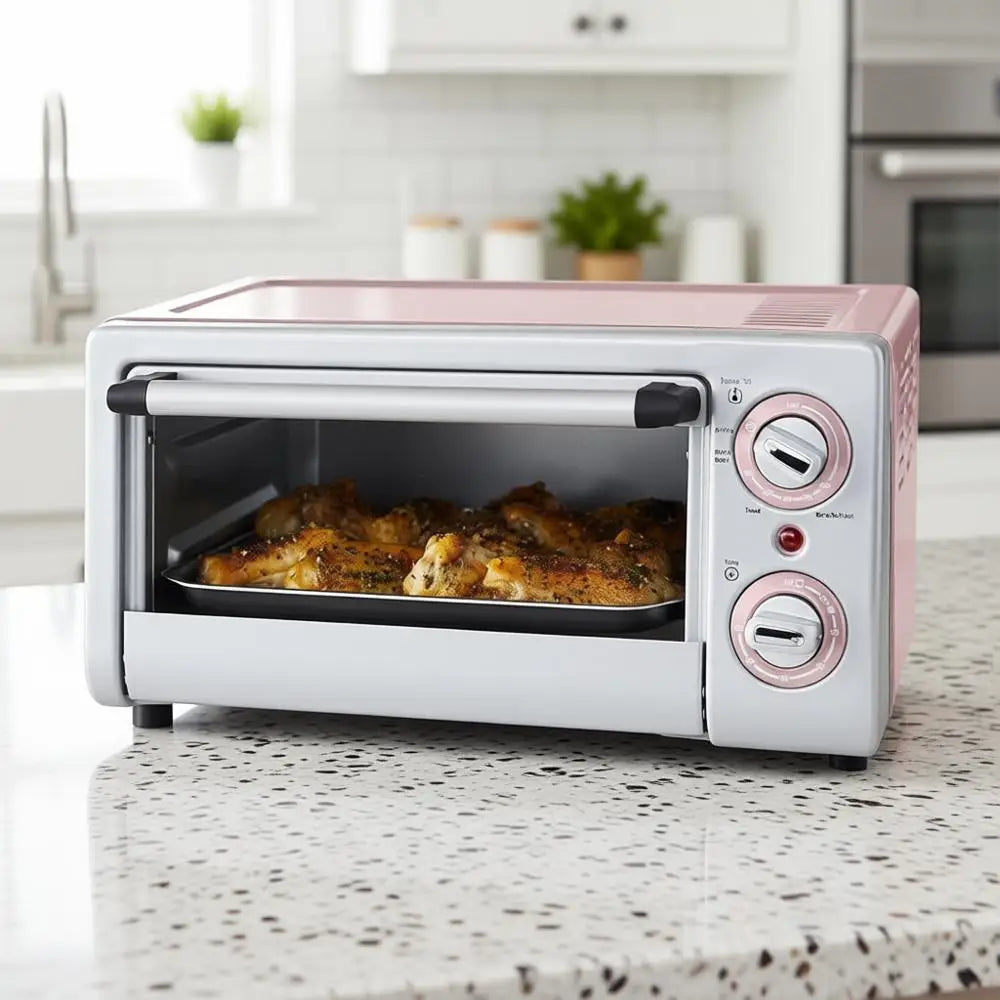 Countertop Toaster Oven Stainless Steel, Nonstick Interior, Rack & Basket, Bake, Broil, Reheat, Adjustable Temp & Time Control,