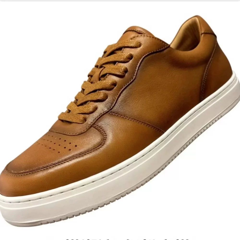 Men's Trendy Sneakers: Comfortable White Genuine Cowhide High-Top & Low-Top Casual Shoes