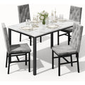 4-Piece Marble Top Dining Set with Elegant Button-Tufted Chairs