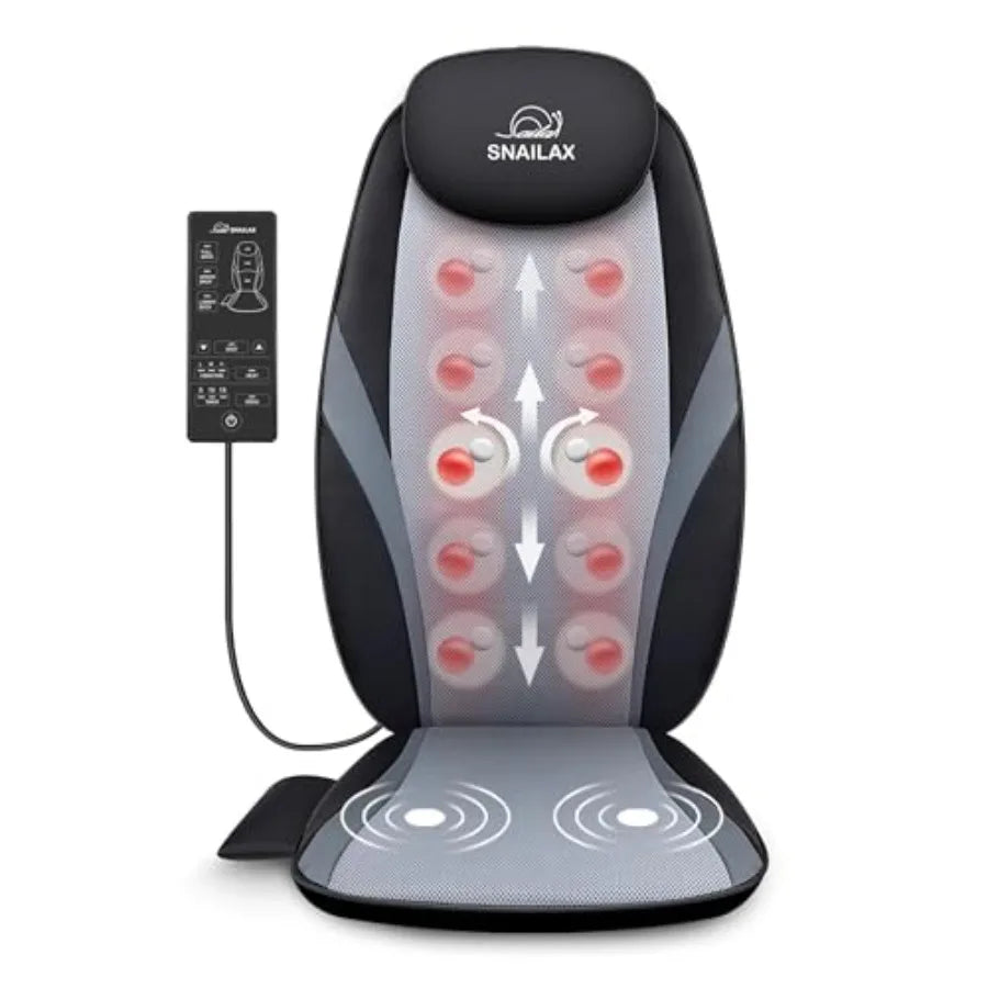 Snailax Shiatsu Back Massager with Heat for Pain Relief Deep Tissue Massage Pad in Black for Office and Home Use