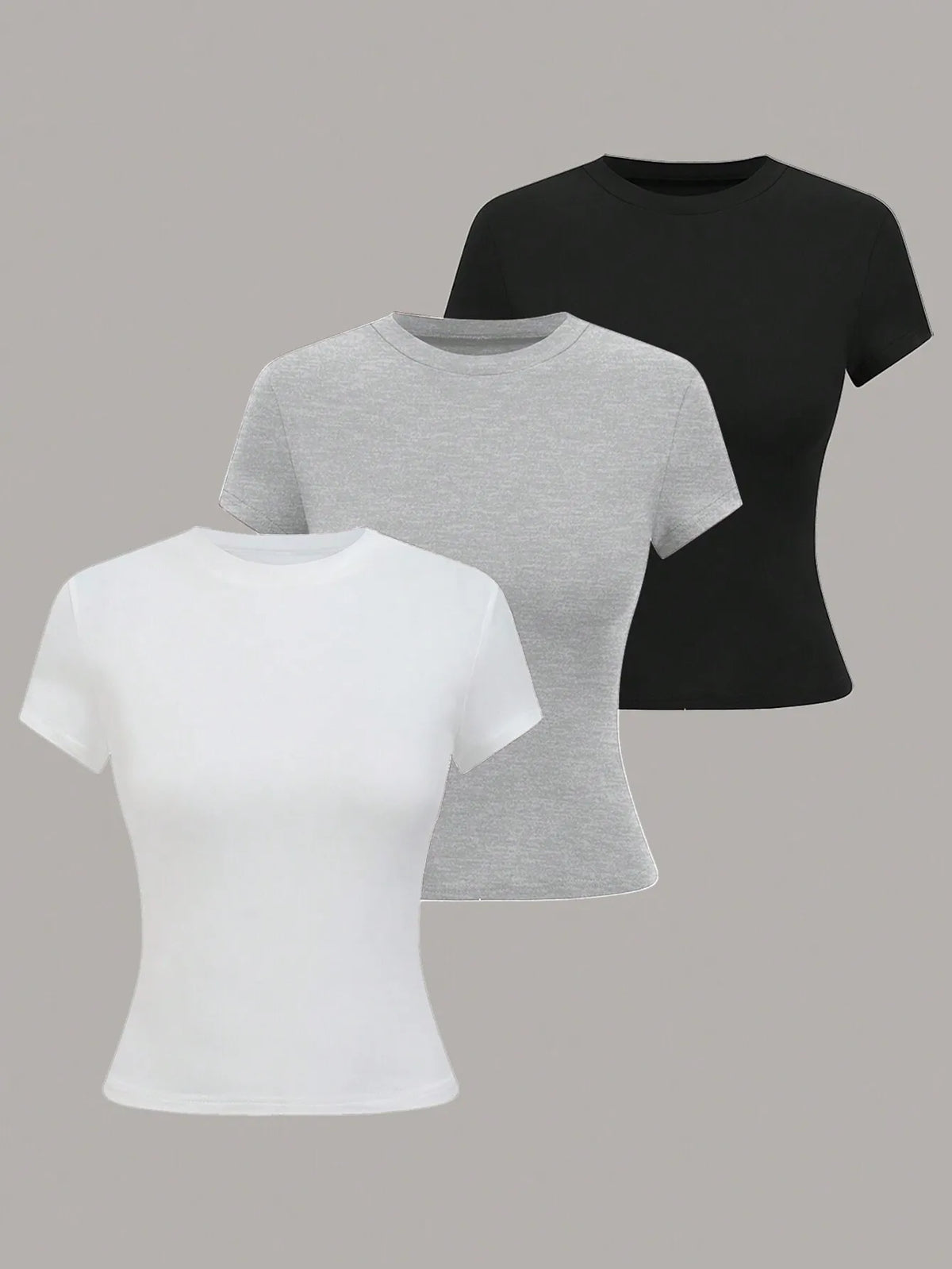 Women's Minimalist Solid Color Crew Neck Short Sleeve T-Shirt - White, Grey, Black