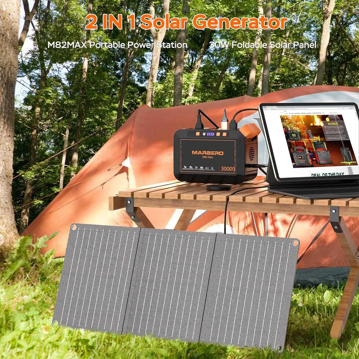 111Wh Portable Power Station with 30W Solar Panel, AC Outlet for Camping, Outdoor & Emergency Use