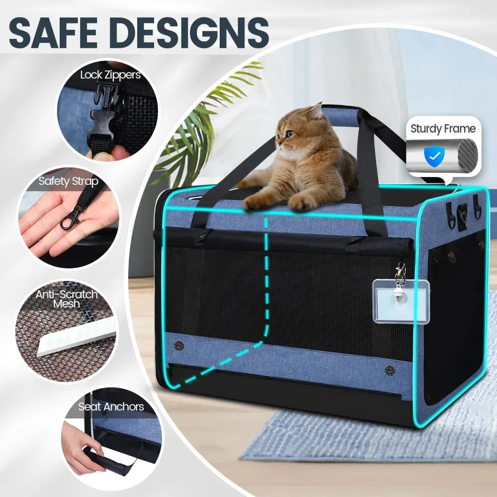 Extra Large Cat Carrier with Wheels and Litter Box, 24x17x17 Rolling Soft Carrier for Pets up to 55LBS with 5 Breathable Mesh