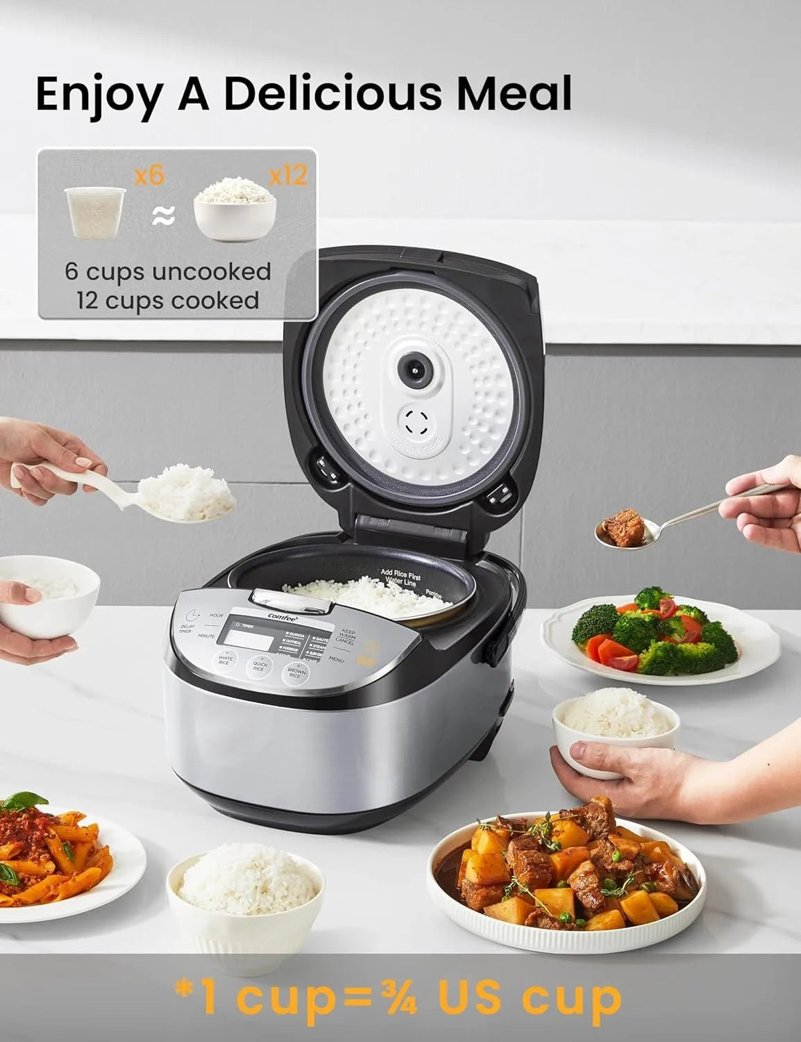 Rice Cooker 12 Cups Cooked/6 Cups Uncooked, Portable Non-Stick Rice Maker