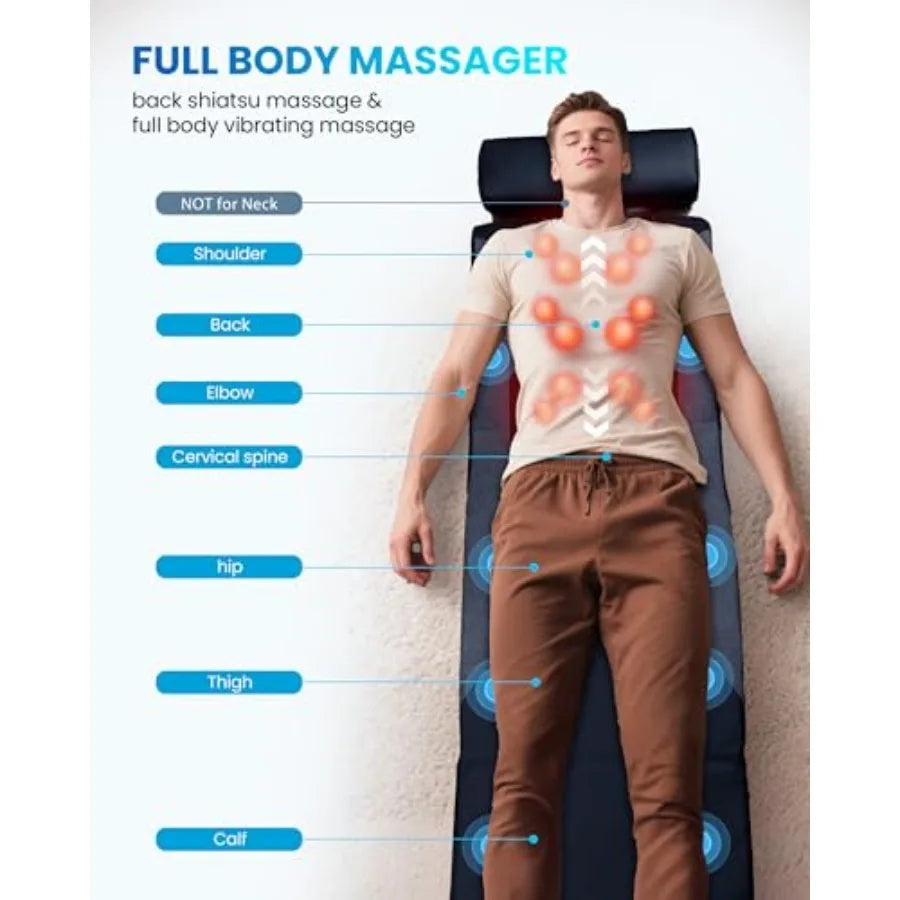 Shiatsu Full Body Massage Mat with Heat Back Massage Pad for Pain Relief Deep Tissue Kneading and Vibration Heating Chair Massa