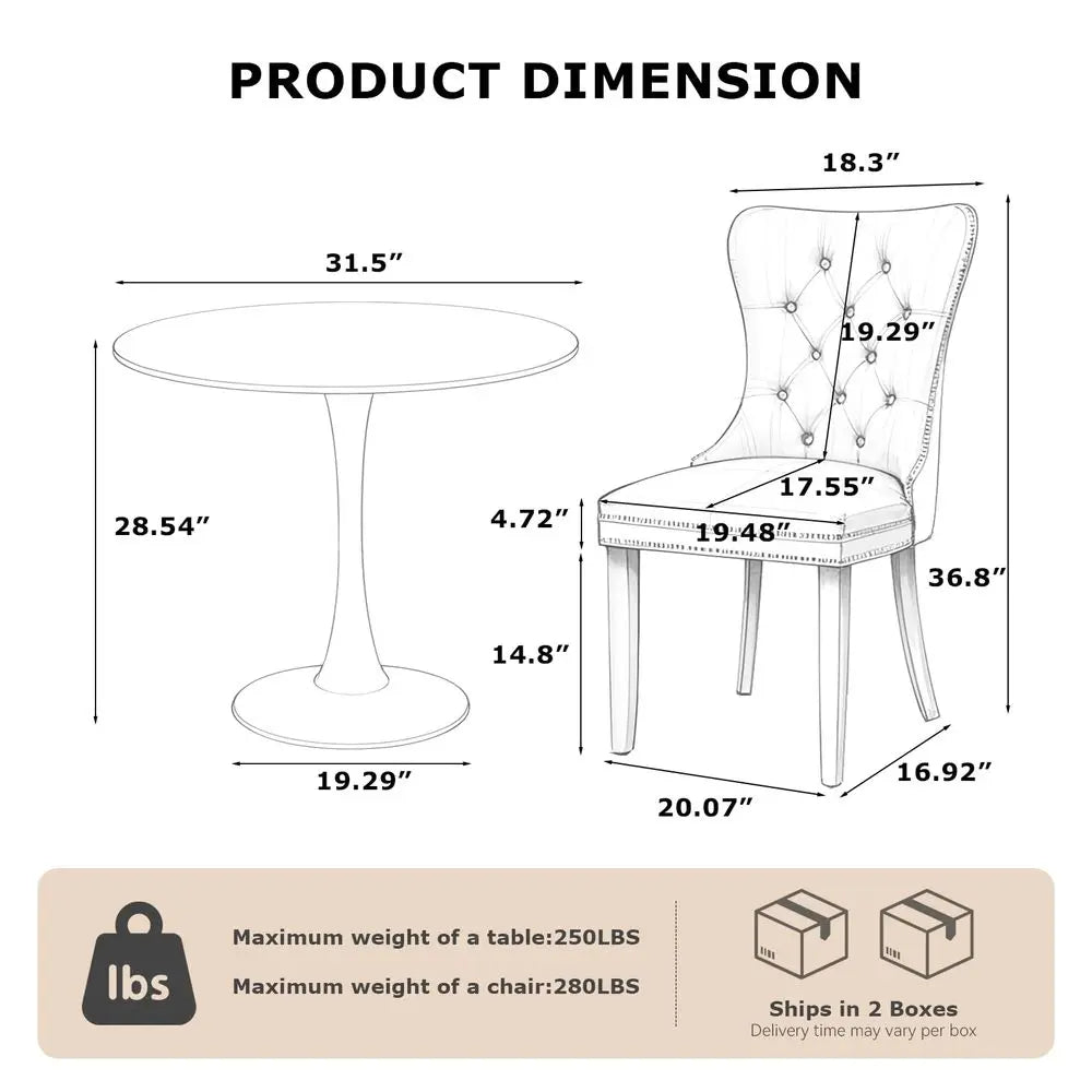 Dining Sets, 31.5 Round Dining Table Set with 2 Velvet Upholstered Dining Chairs,Wooden Legs Design for Kitchen Dining Room Apar