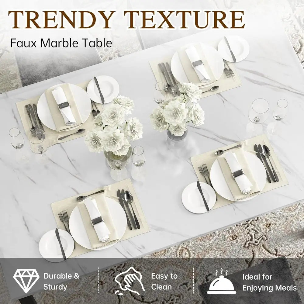 4-Piece Marble Top Dining Set with Elegant Button-Tufted Chairs