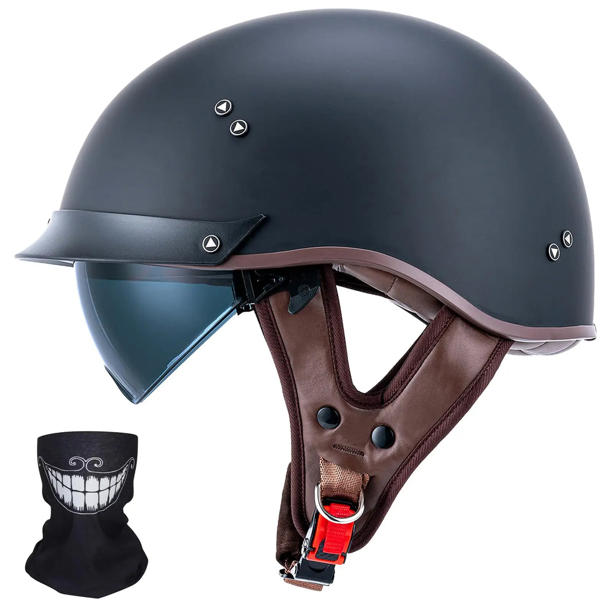 Half Helmet Motorcycle DOT Approved Open Face Helmet with Sun Visor and Quick Release Buckle for Adults Men and Women