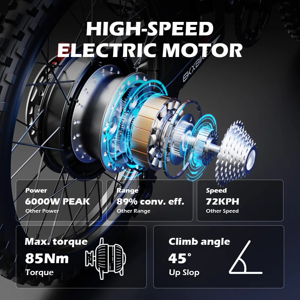 EKXBIKE TX1 Electric Motorcycles 6000W Brushless Gearless Motors 60V30AH Lithium Battery Speed 80Kmh Adult Off Road MTB Ebike