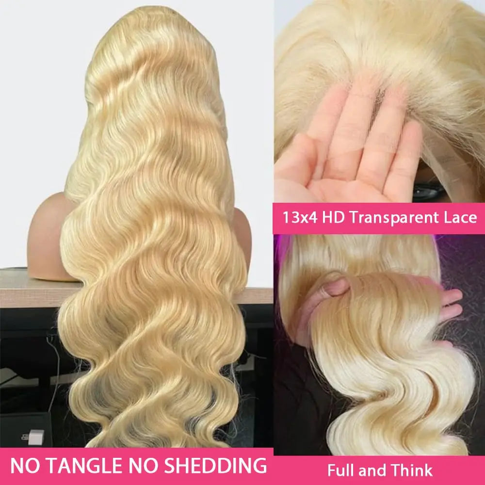 Lemoda 613 13x4 Full Lace Frontal Human Hair Wig 200 Density Body Wave HD Transparent Lace Wig Pre Plucked 15A Virgin Blonde