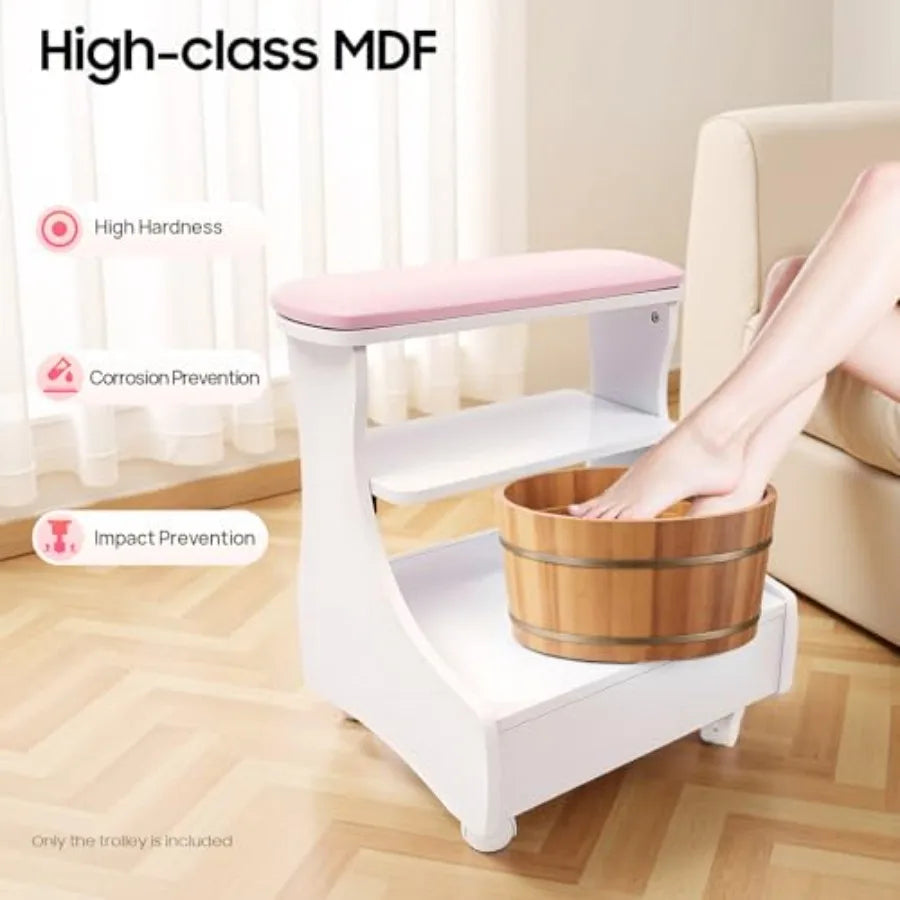 Portable Wheeled Foot Bath Stool for Spas Salons Nail Care Massage Professional Foot Care Bath Cart Durable Plastic with Soft C