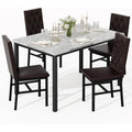 Luxurious Button-Tufted 4-Piece Marble Kitchen Table Set with Brown Dining Chairs