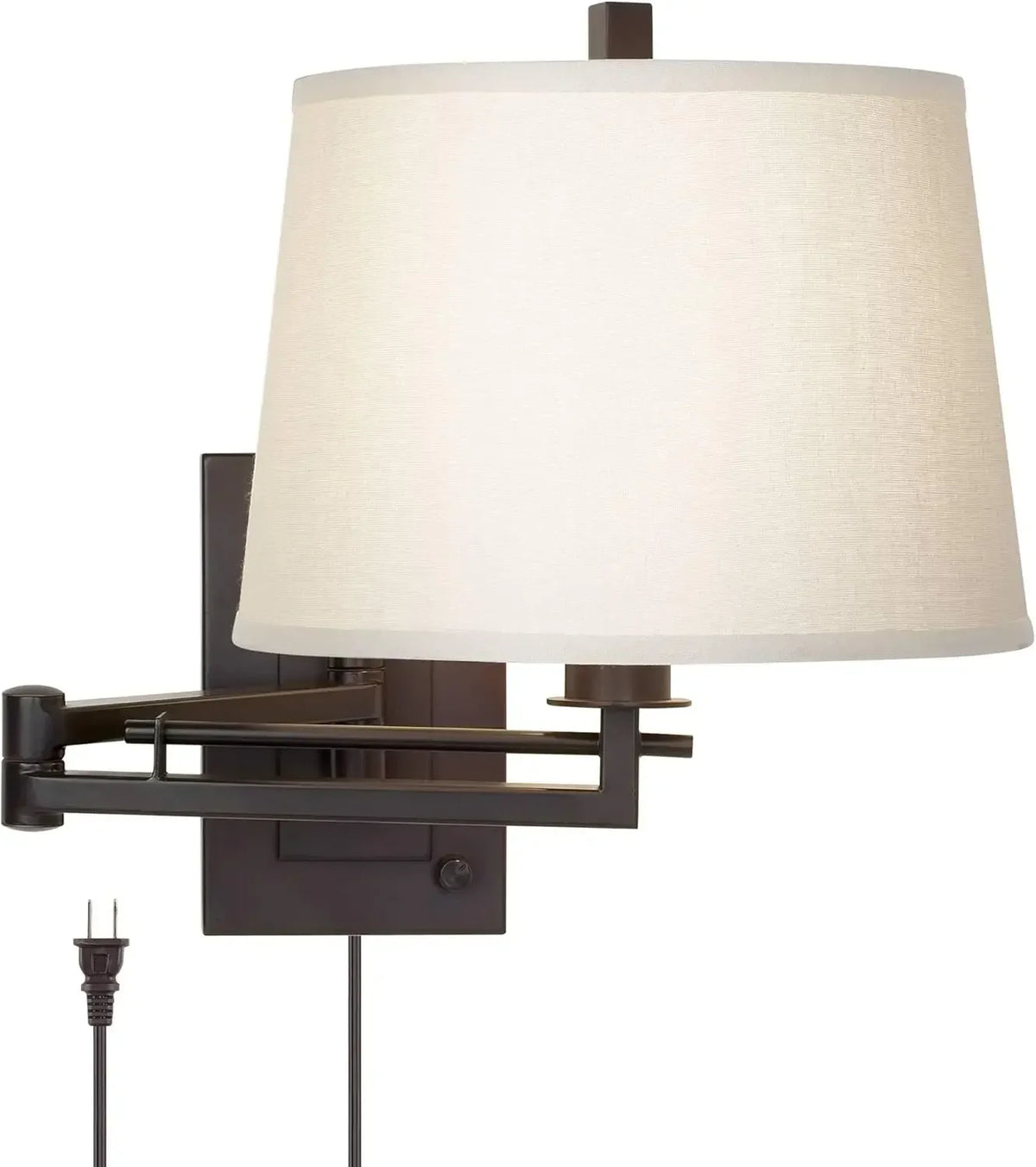 Easley Modern Swing Arm Adjustable Wall Lamp with Cord Matte Bronze Brown Plug-in Light Fixture Dimmable Fabric Drum Shade for B