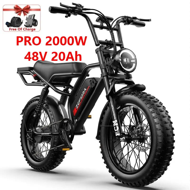 ZEFIORA 2000W Adult Electric Bike, 48V 20Ah 60 Miles Electric Bicycle,20" Fat Tire Full Suspension Electric Mountain Bike