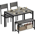 43.3 Grey Metal Dining Table Set with Bench and 2 Chairs for Small Spaces