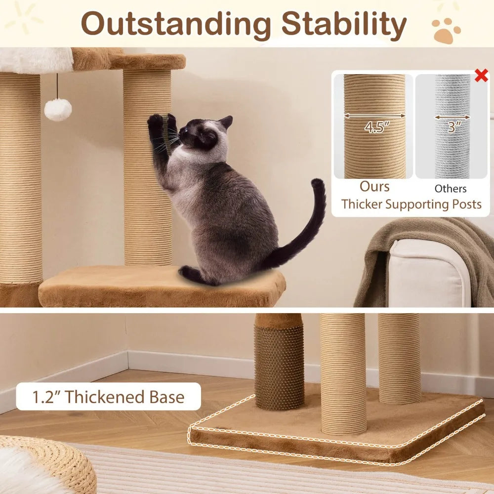 44" Cat Tree for Indoor w/Plush Padded Perch Scratching Posts Jumping Platform