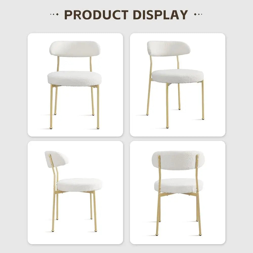 Set of 4 Oval Upholstered Dining Chairs with Curved Backrest and Gold Metal Legs for Dining Room or Kitchen Island