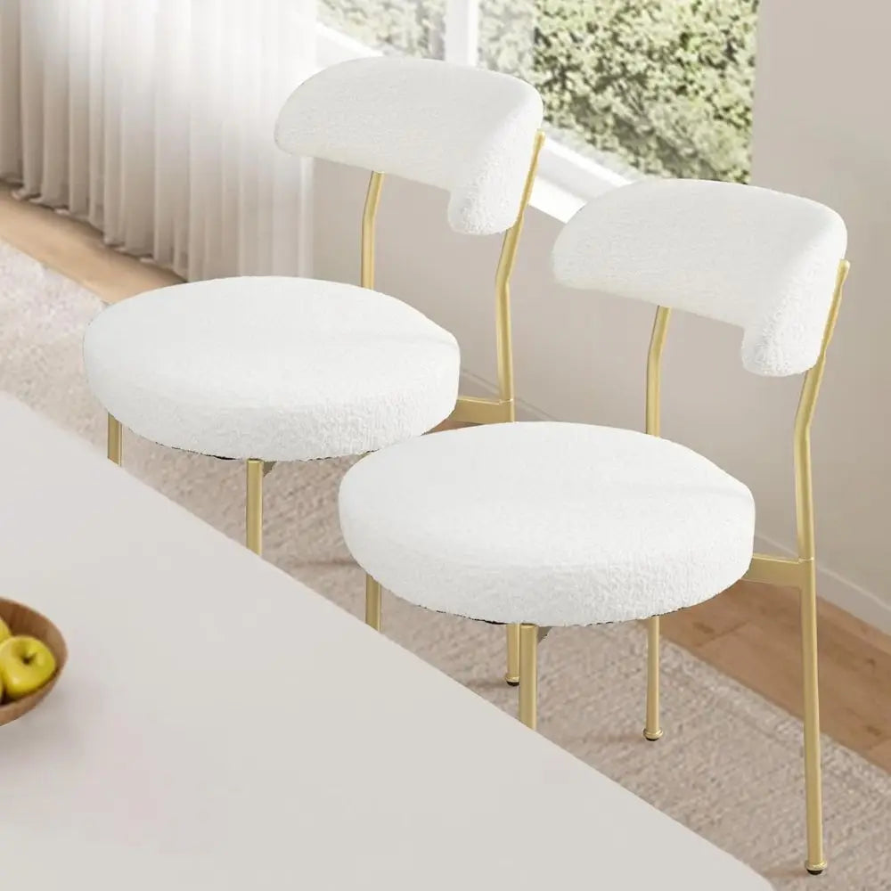 Set of 4 Oval Upholstered Dining Chairs with Curved Backrest and Gold Metal Legs for Dining Room or Kitchen Island