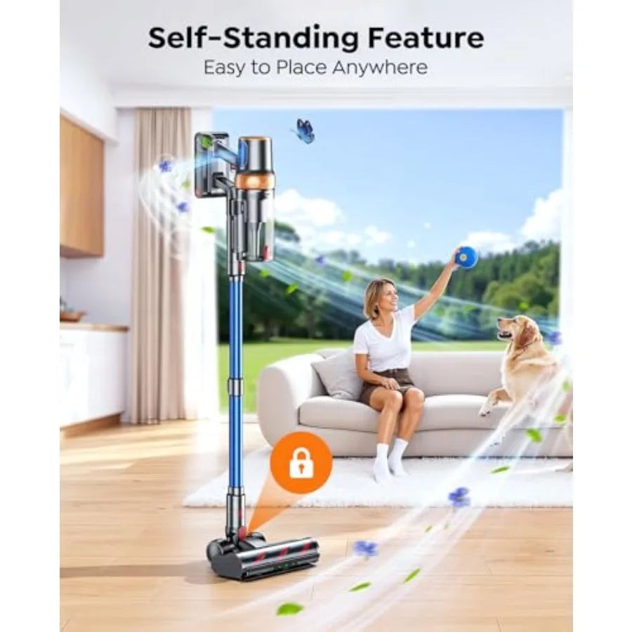Cordless Vacuum Cleaner 650W 55KPA 70Mins for Home Upgraded Stick Vacuum with Extra Mattress Cleaning Tool Self-Standing Anti-T