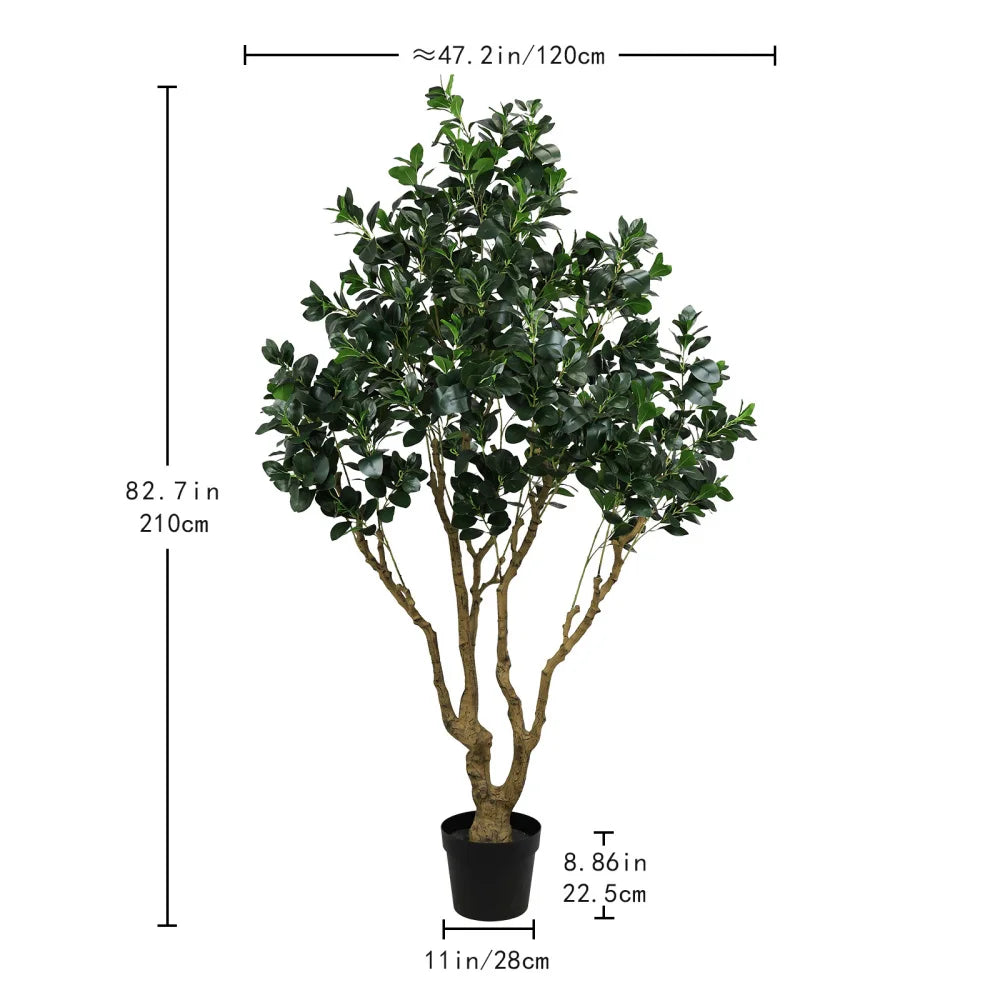 7.2FT  Artificial Silk Tree Large Faux Greenery Plant with Lifelike Leaves for Indoor Home Living Room1pc/set Black Plastic Pot
