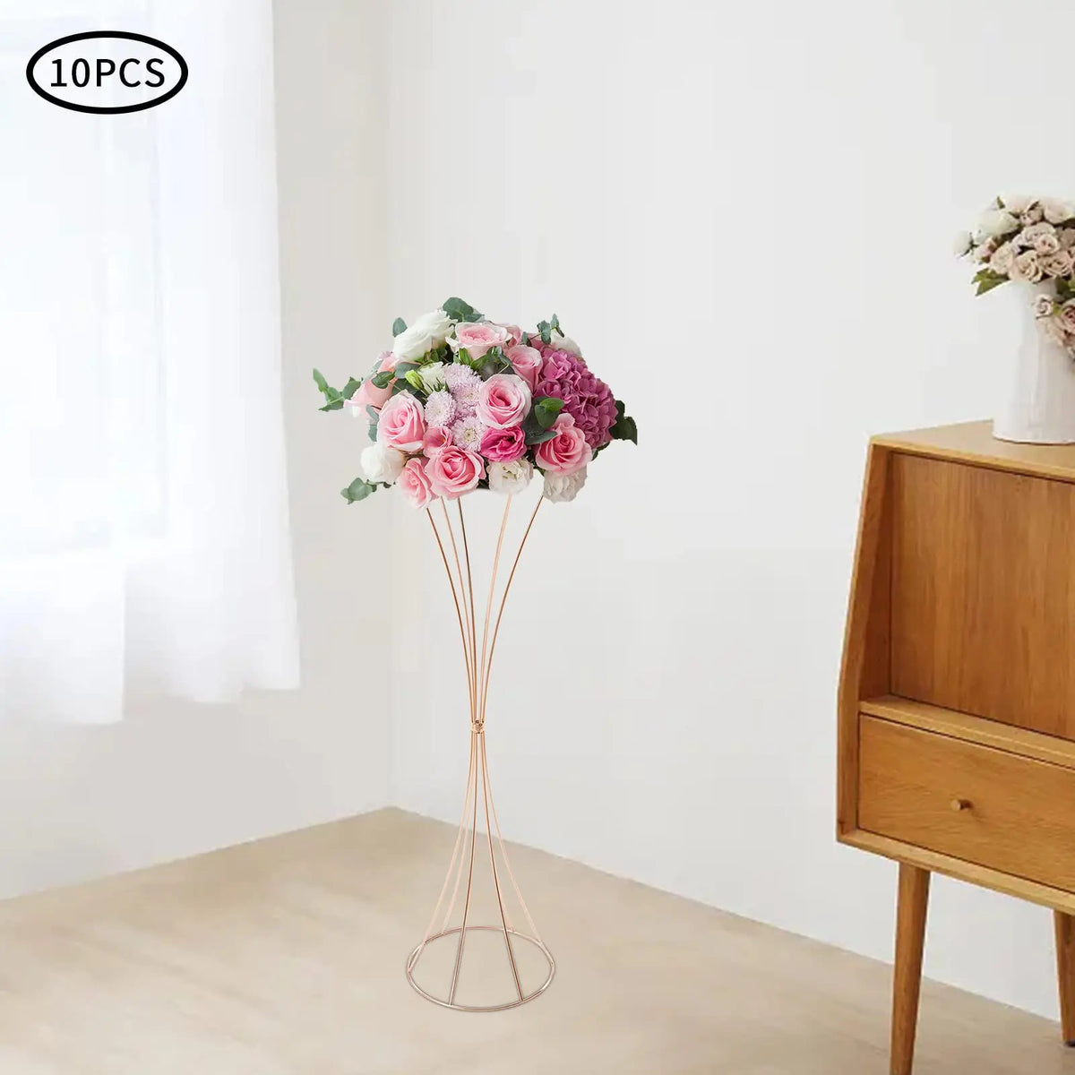 10 Pcs Gold Centerpieces Wedding Table Vase, 31.5 Inch Tall Trumpet Vase, Road Lead Arrangement Flower Stand for Anniversary Party B