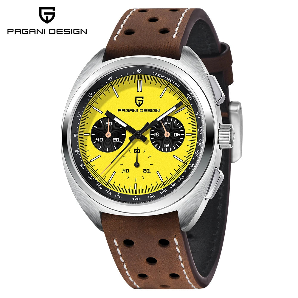 PAGANI DESIGN 2026 New Vibrant Yellow Men Watches Luxury Quartz Wrist Watch For Men Sapphire Speed Chronograph Retro Dial Clock