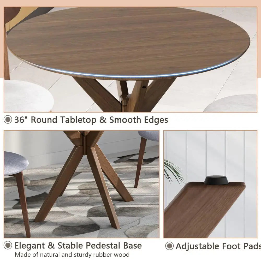 MidCentury Modern Round Dining Table Set for 2, Wooden Kitchen Table amp 2 Chairs with Cushioned Seats, Compact 3Piece Dining Se