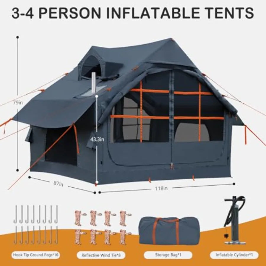 Inflatable Tents for Camping - Easy Blow Up Glamping Tent with Hand Pump Waterproof PVC Air Inflatable Tent House for Family We