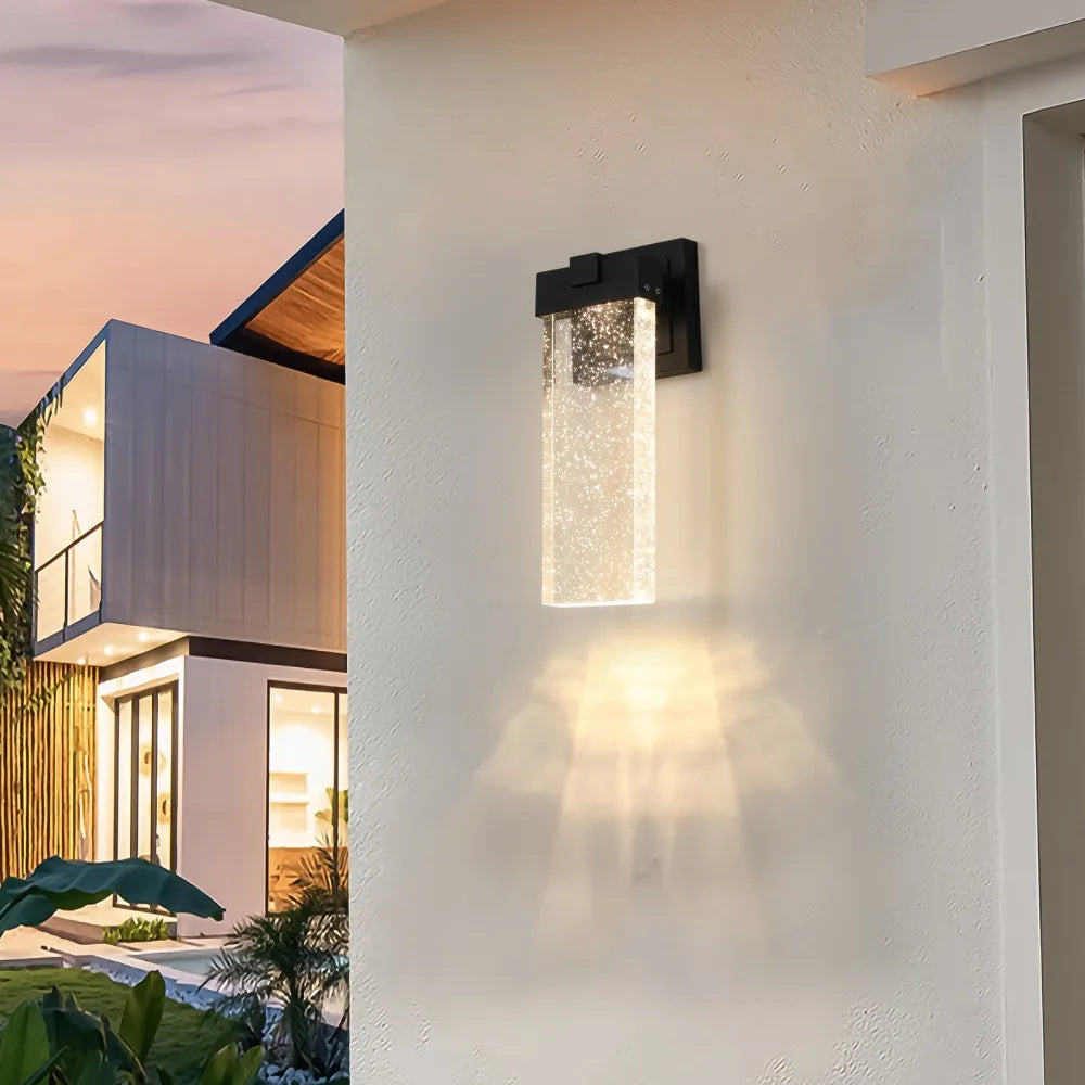 2Pcs LED Outdoor Wall Fixture Per Lamp Bubble Crystal Lampshade Light Sensor Auto-On Weatherproof for Doorway Terrace Decoration