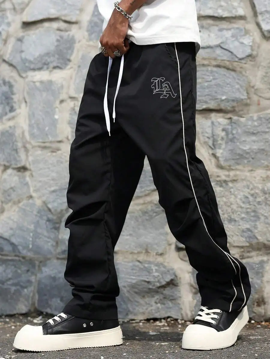 Men's Loose Fit Streetwear Joggers with Side Stripe, Lightweight Fall Pants