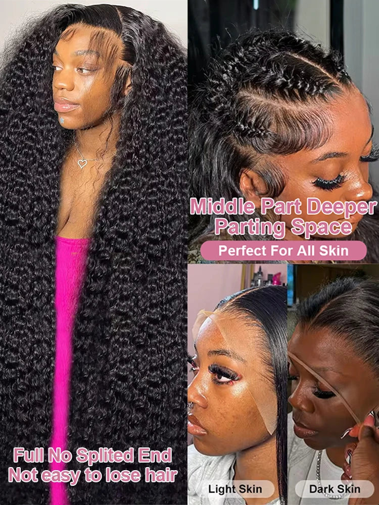 300% High Density 40 46inch Water Curly Human Hair Wigs 13x4 13x6 HD Lace Frontal Wigs Human Hair Deep Wave Frontal Wigs on Sale