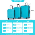 3 Piece Luggage Sets ABS Lightweight Suitcase with Two Hooks, Spinner Wheels, TSA Lock, (20/24/28) Turquoise  luggage travel bag