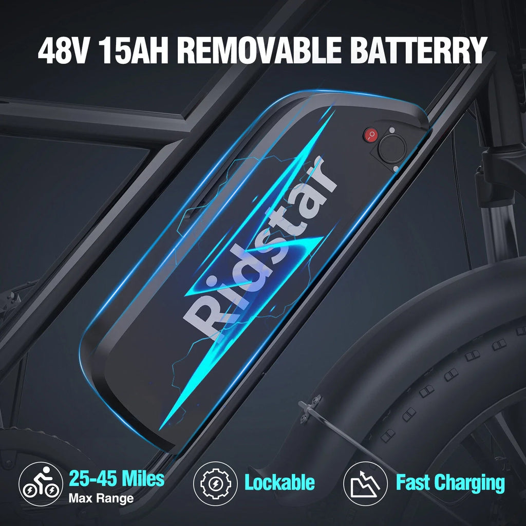 Ridstar Electric Bicycle for Adults 1500W 48V 15AH Road City Ebike for Adult 20Inch Fat Tire City Commuter eBike Max 330LBS