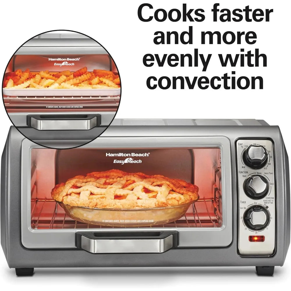 6 Slice Convection Toaster Oven with Roll Top Door Bake Broil Toast Auto Shutoff Silver