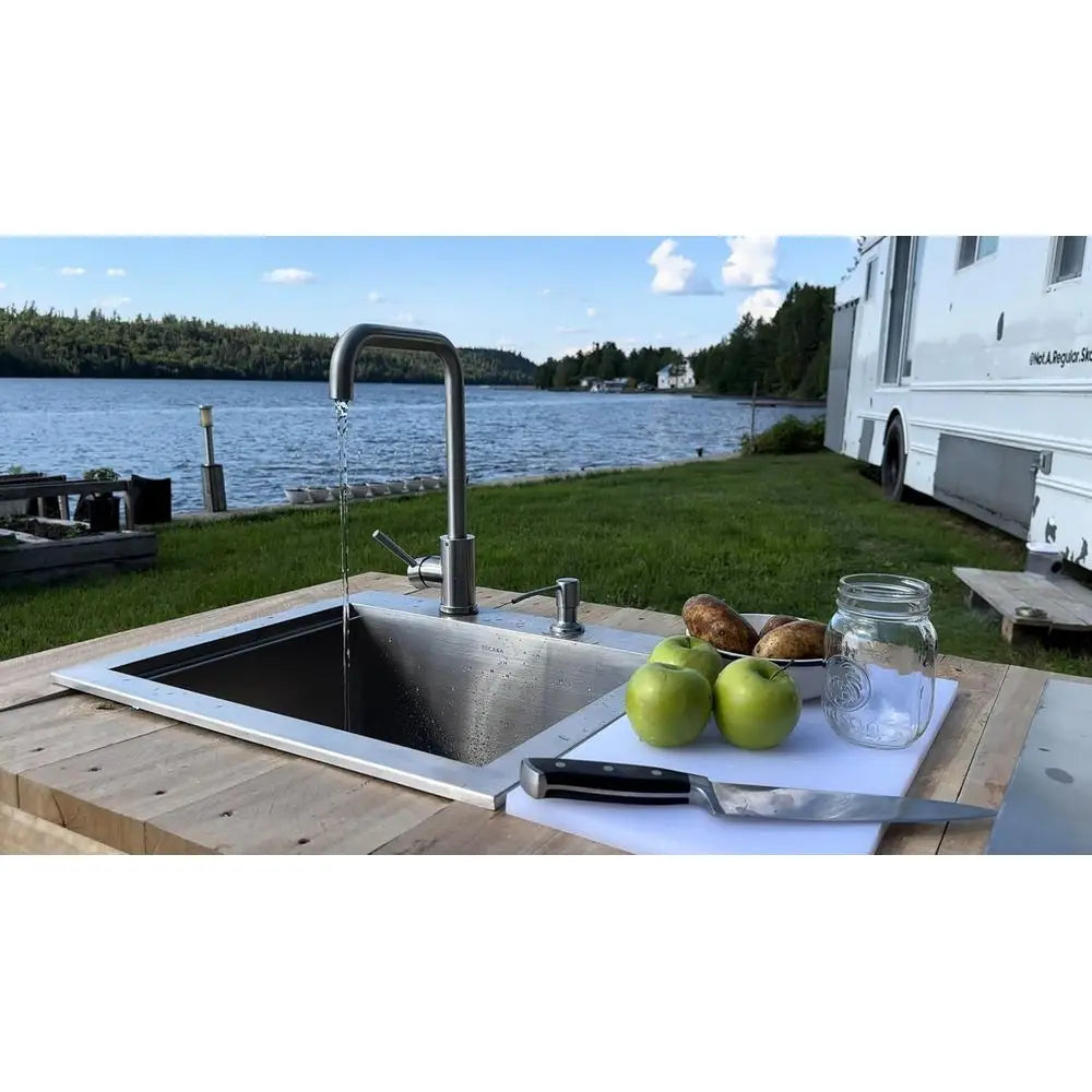21 x 18 Drop-In Stainless Steel Single Bowl Kitchen Sink with Dust Lid, Cutting Board, and Faucet for Bar, RV, and Outdoor Use