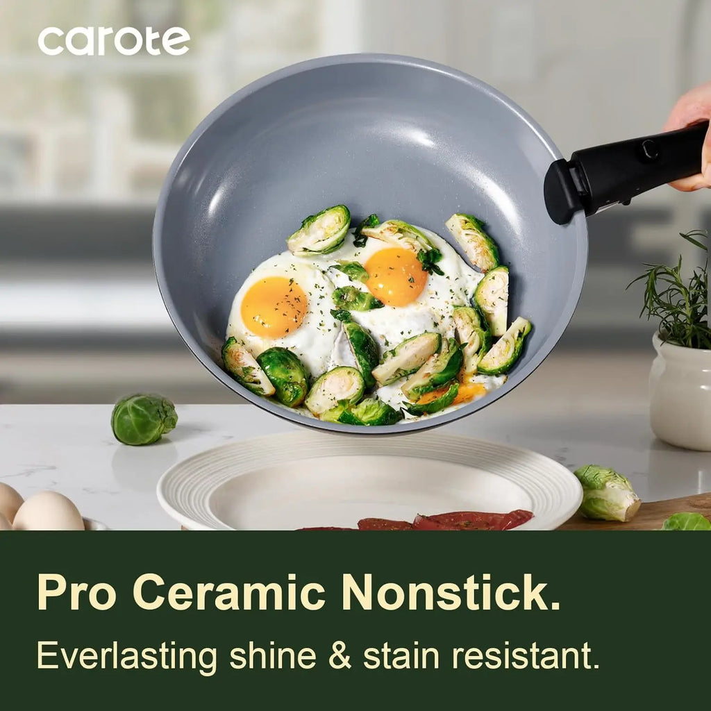 19PCS Ceramic Cookware Sets, Black and Gray, Pots and Pans Set Non Stick Non Toxic, Induction Cookware, Kitchen Cookware Sets, P