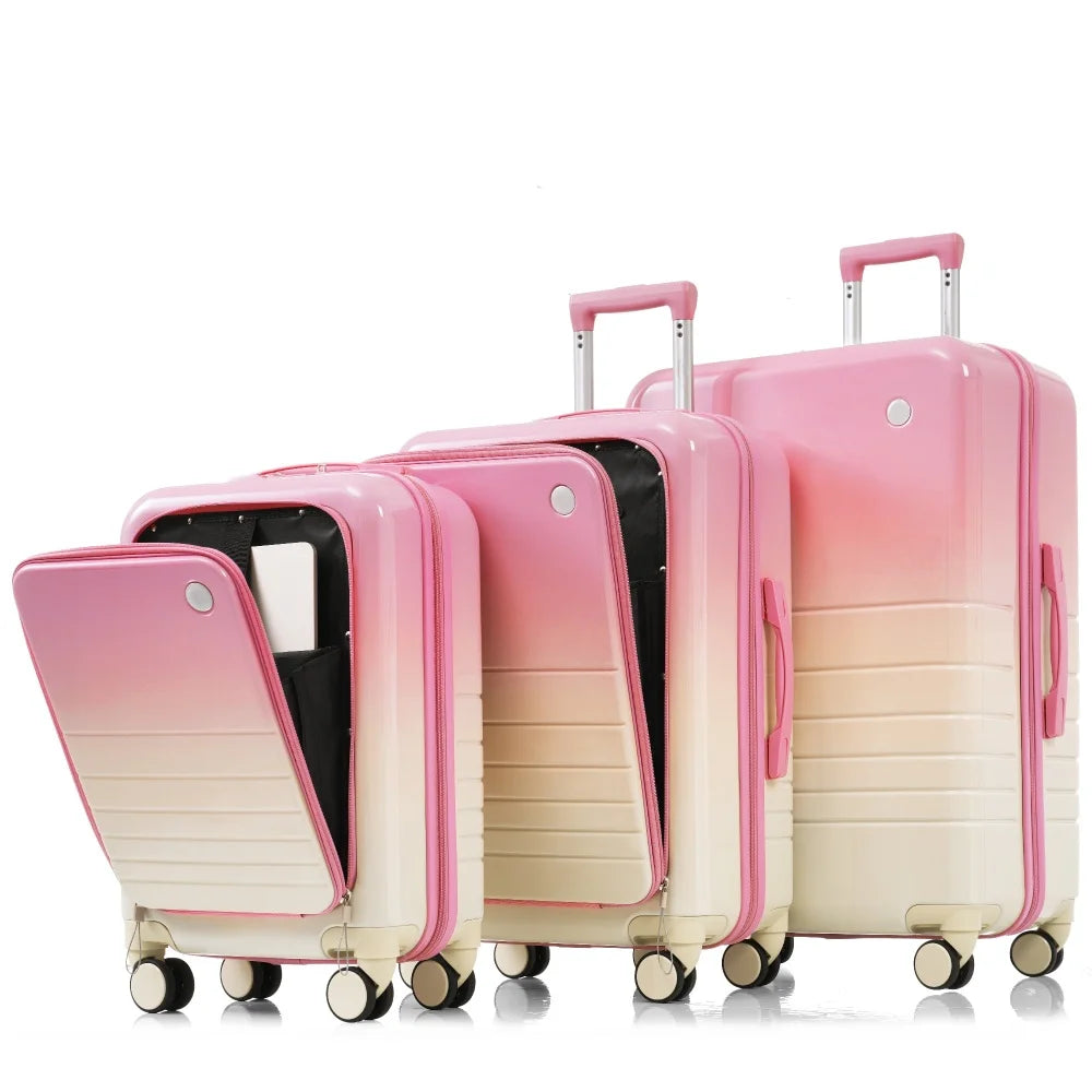 Luggage Set of 3 20 24 28inch with USB Port 20 24inch with Front Opening Design Airline Certified Carry on Luggage Cup Holder