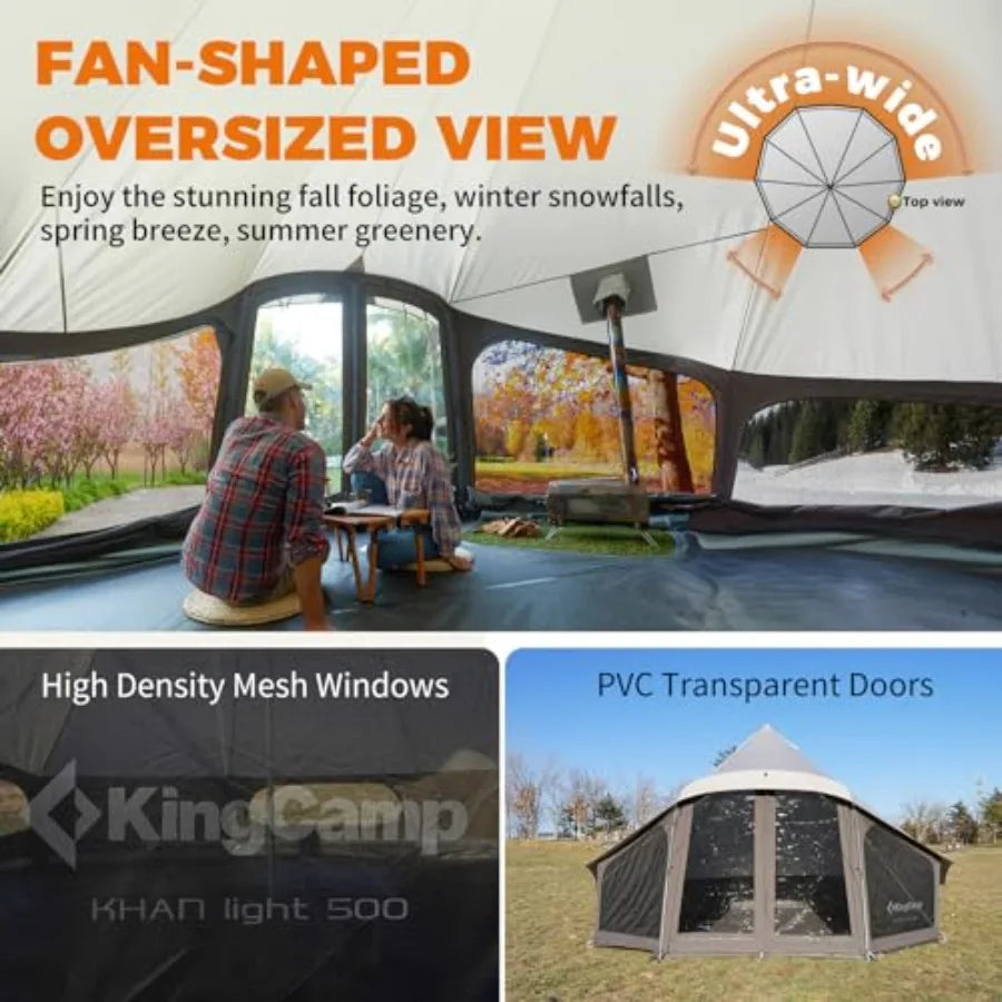 Canvas Bell Yurt Tents 4 Seasons Large Waterproof and Windproof Luxury Glamping Tent w/Stove Jack for Family Outdoor Camping Hu